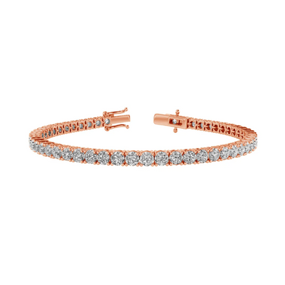A delicate gold bracelet adorned with a row of small, round diamonds.