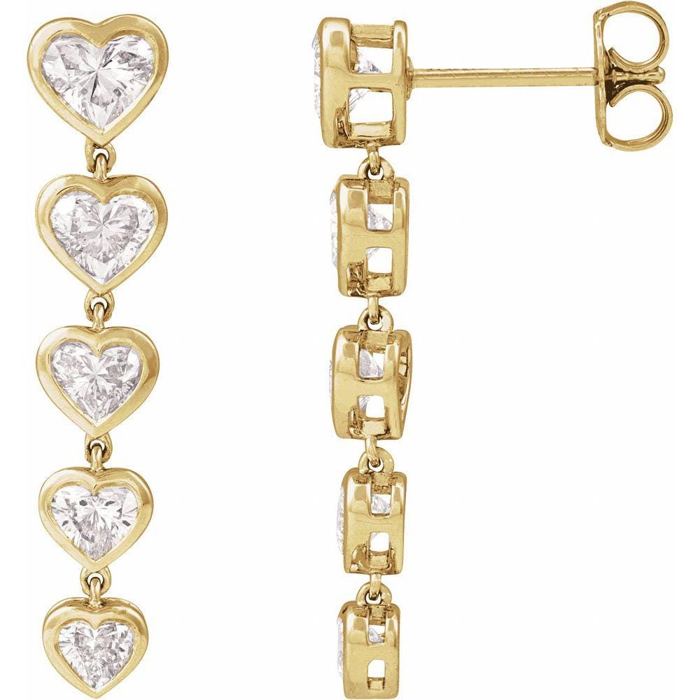 14K Solid Gold Dangling Lab Grown Heart Diamond Earrings