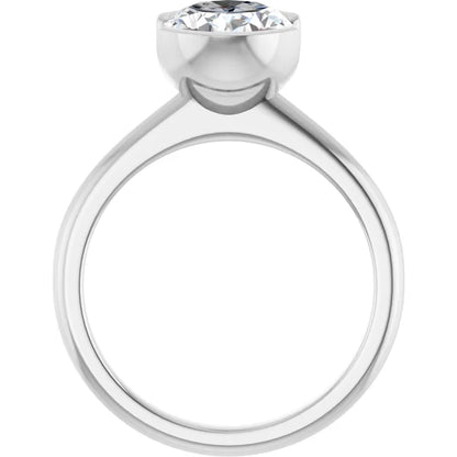 A silver engagement ring with a large diamond set in the center.