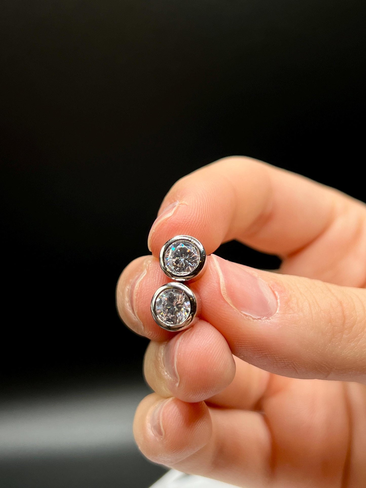 Bezel Lab Grown Diamond Earrings | 4 CTW Round Certified | 2 CT Each Stud | 14K Gold Earring Studs | Gift for Wedding/Birthday/Anniversary