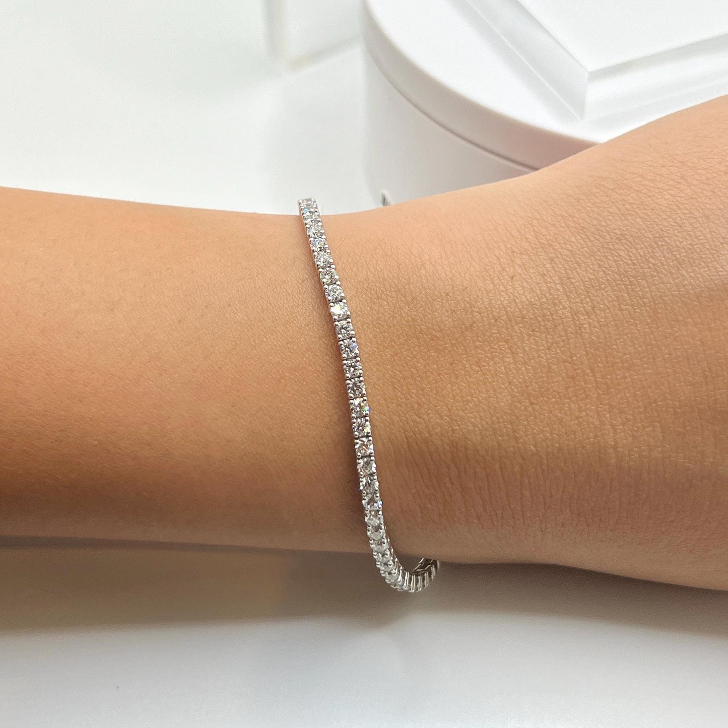 4 Ct Lab Grown Diamond Tennis Bracelet: 14K White Gold Eternity Bracelet - 8"