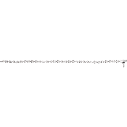 A long, straight necklace made of small, clear diamonds.