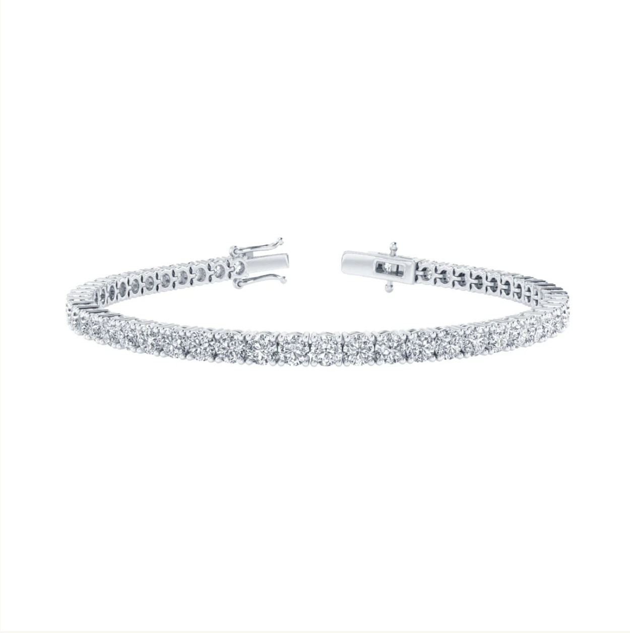 A silver bracelet with a row of small diamonds set in a repeating pattern.