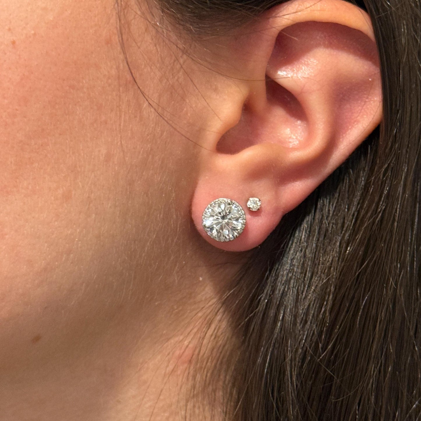Diamond Halo Earrings, 2 CTW Round Studs, 14K Gold Lab Grown Earring Studs, 14K Solid Gold, Certified Real Lab Created Earrings, 1 CT Each