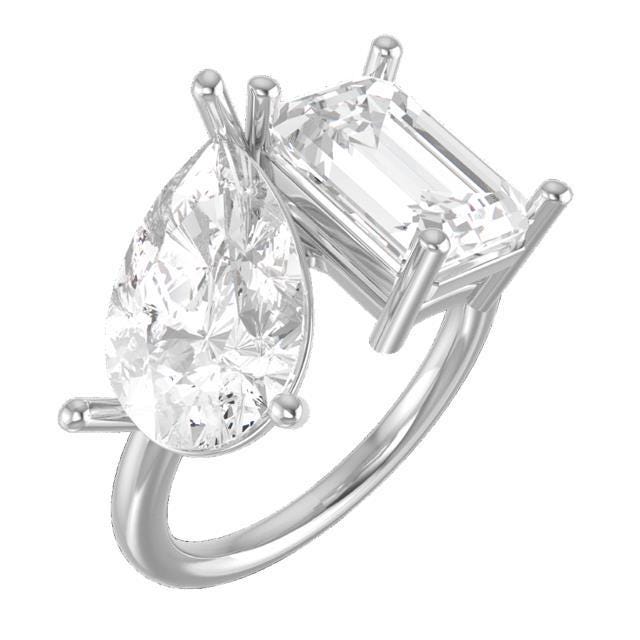 14K Gold Toi Et Moi Ring: Emerald & Pear Lab Grown Diamonds
