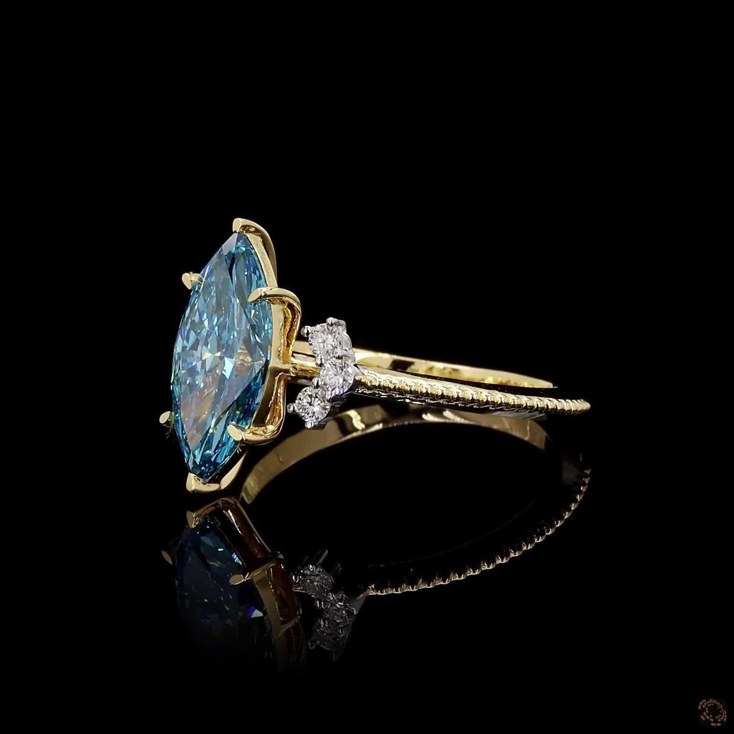 RARE Blue Marquise Engagement Ring, Lab Grown 2 CT Diamond Ring, 18K Gold Solitaire Ring, Certified Real Lab Created