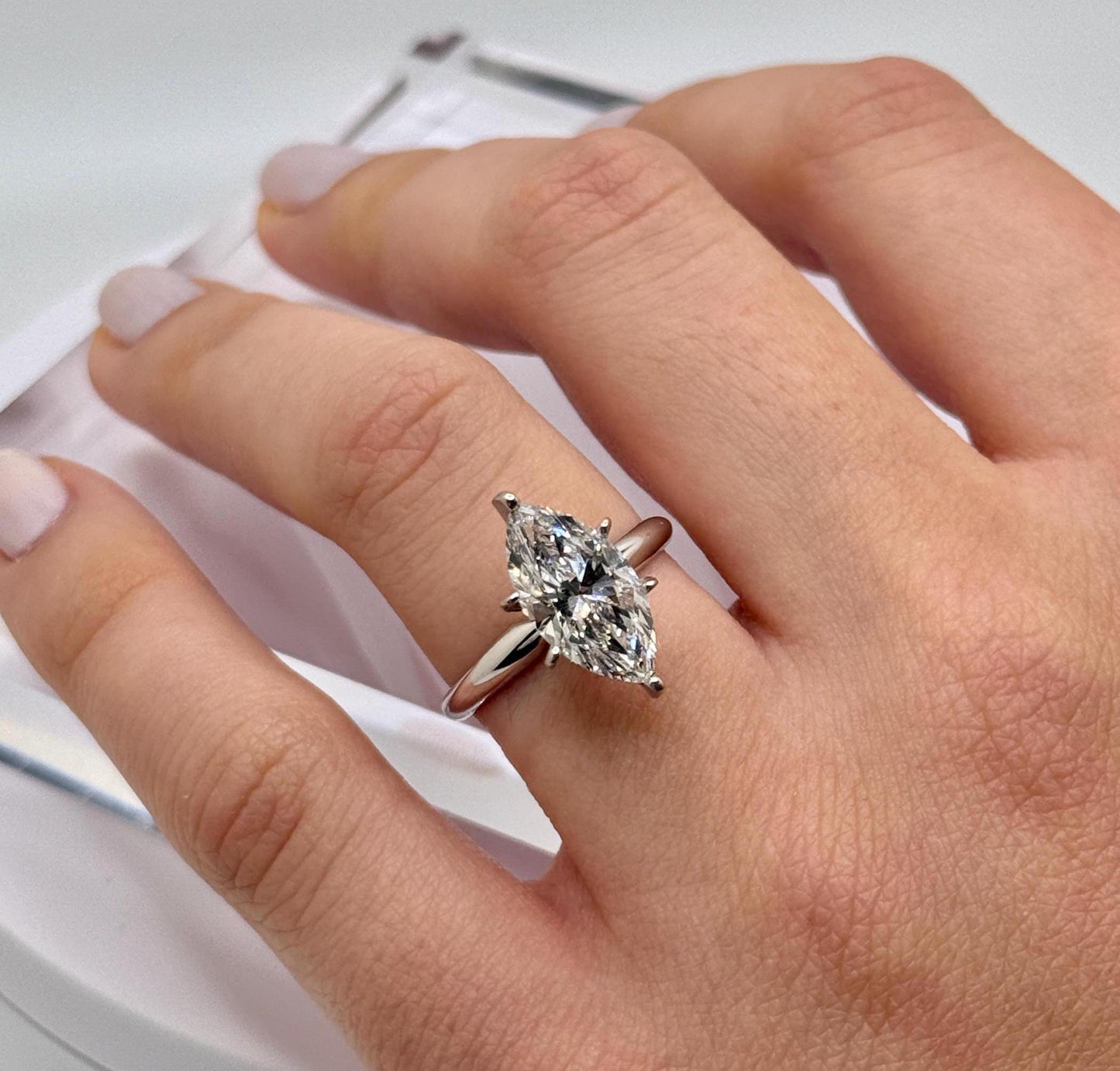 Marquise Engagement Ring, 4 CT Lab Grown Diamond Ring, 14K Gold Solitaire Ring, Certified Real Lab Created