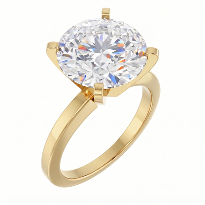 A gold ring with a large, round diamond set in the center.