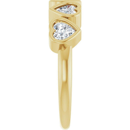14K Gold Five Heart Certified Lab Grown Diamond Ring - 1 CT