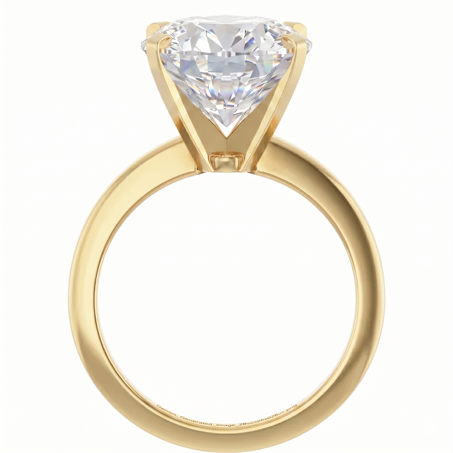 A gold ring with a large, clear diamond set in the center.