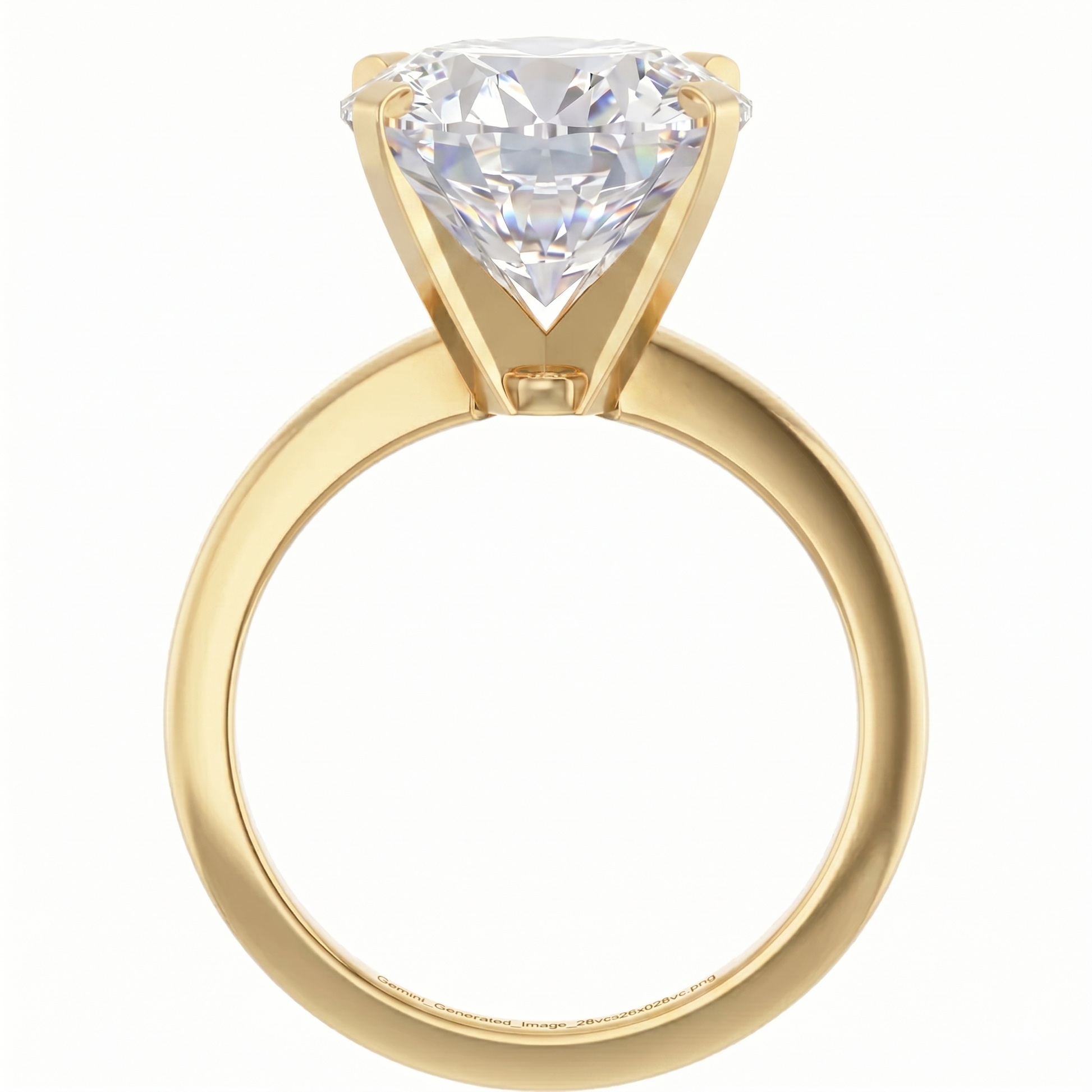 A gold ring with a large, clear diamond set in the center.