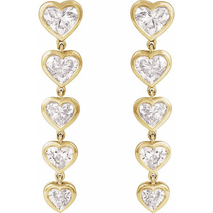 14K Solid Gold Dangling Certified Lab Grown Heart Diamond Earrings