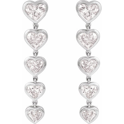 14K Solid Gold Dangling Certified Lab Grown Heart Diamond Earrings
