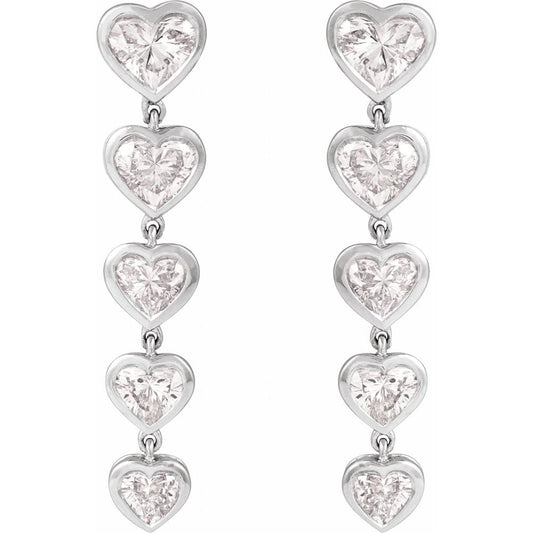14K Solid Gold Dangling Certified Lab Grown Heart Diamond Earrings