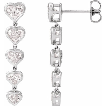 14K Solid Gold Dangling Certified Lab Grown Heart Diamond Earrings
