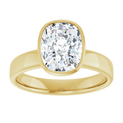 A gold ring with a large, clear diamond set in the center.