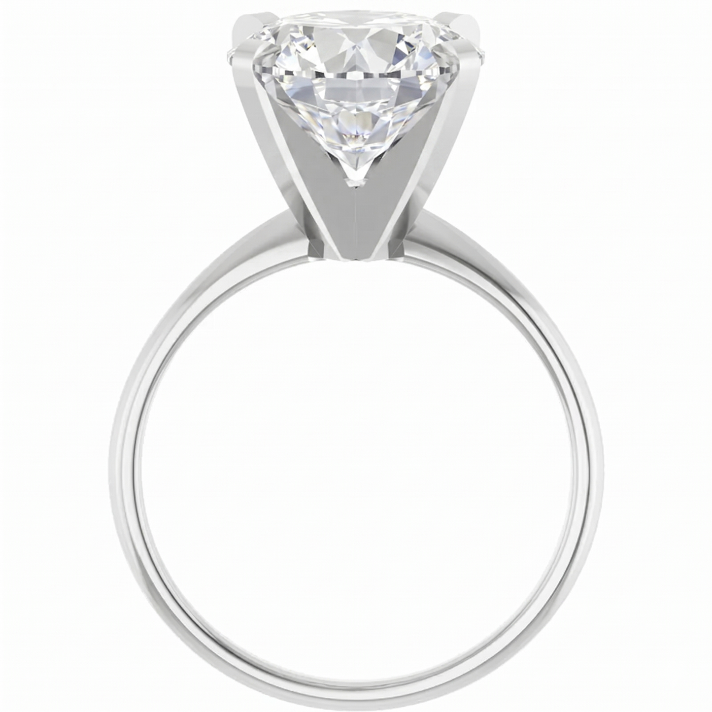 A large, clear diamond engagement ring with a prominent center stone.