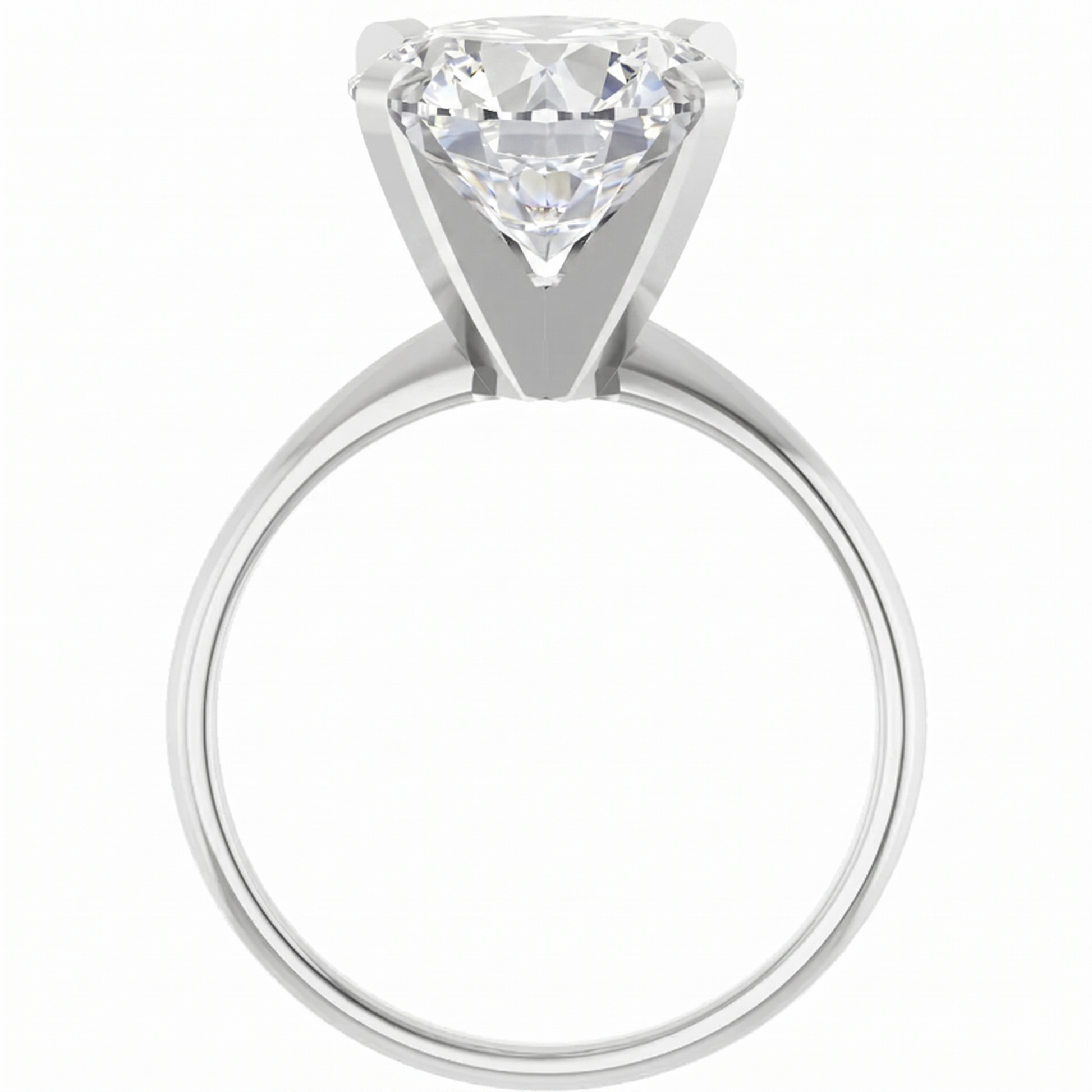 A large, clear diamond engagement ring with a prominent center stone.
