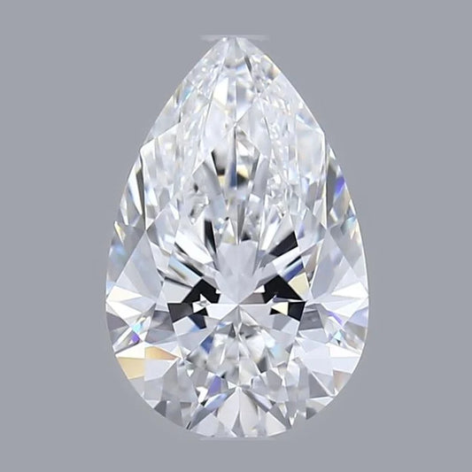 A single, clear, and brilliant-cut pear-shaped diamond is the focal point of the image.