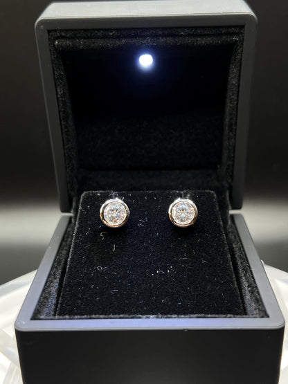 Bezel 4 CT Round Certified Lab Grown Diamond Stud Earrings (2 CT Each)