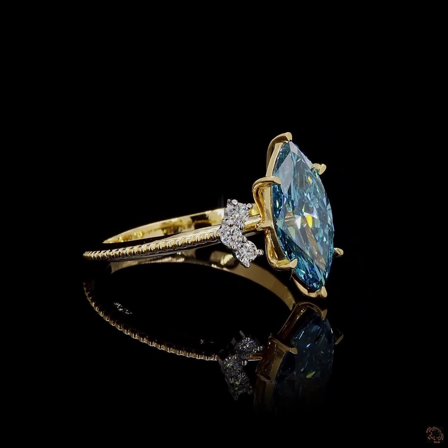 RARE Blue Marquise Engagement Ring, Lab Grown 2 CT Diamond Ring, 18K Gold Solitaire Ring, Certified Real Lab Created