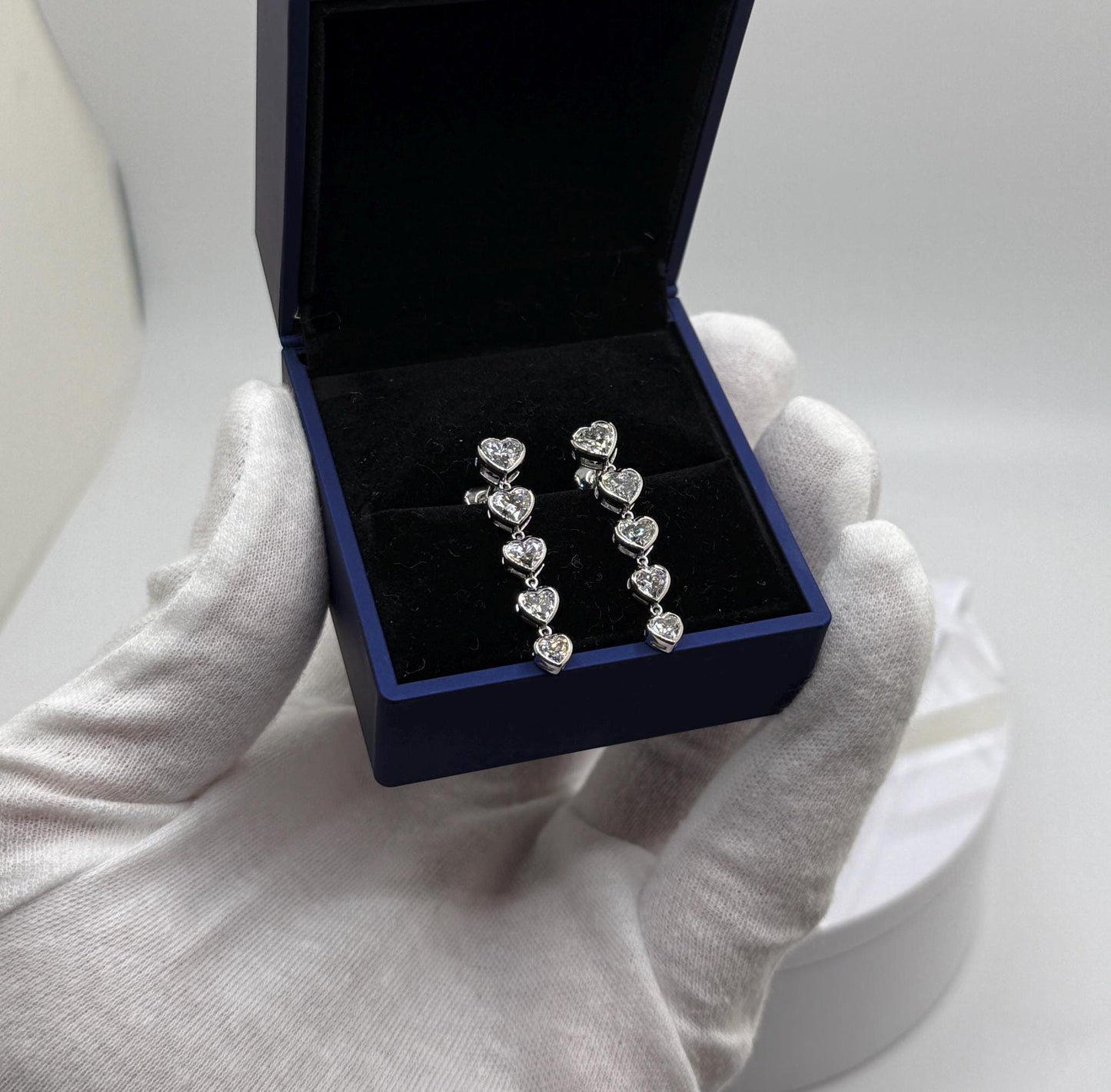 14K Solid Gold Dangling Lab Grown Heart Diamond Earrings