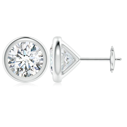 A pair of elegant silver earrings with a large, brilliant-cut diamond set in the center.