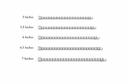 a collection of diamond bracelets in various sizes, ranging from 5 inches to 7 inches in length.