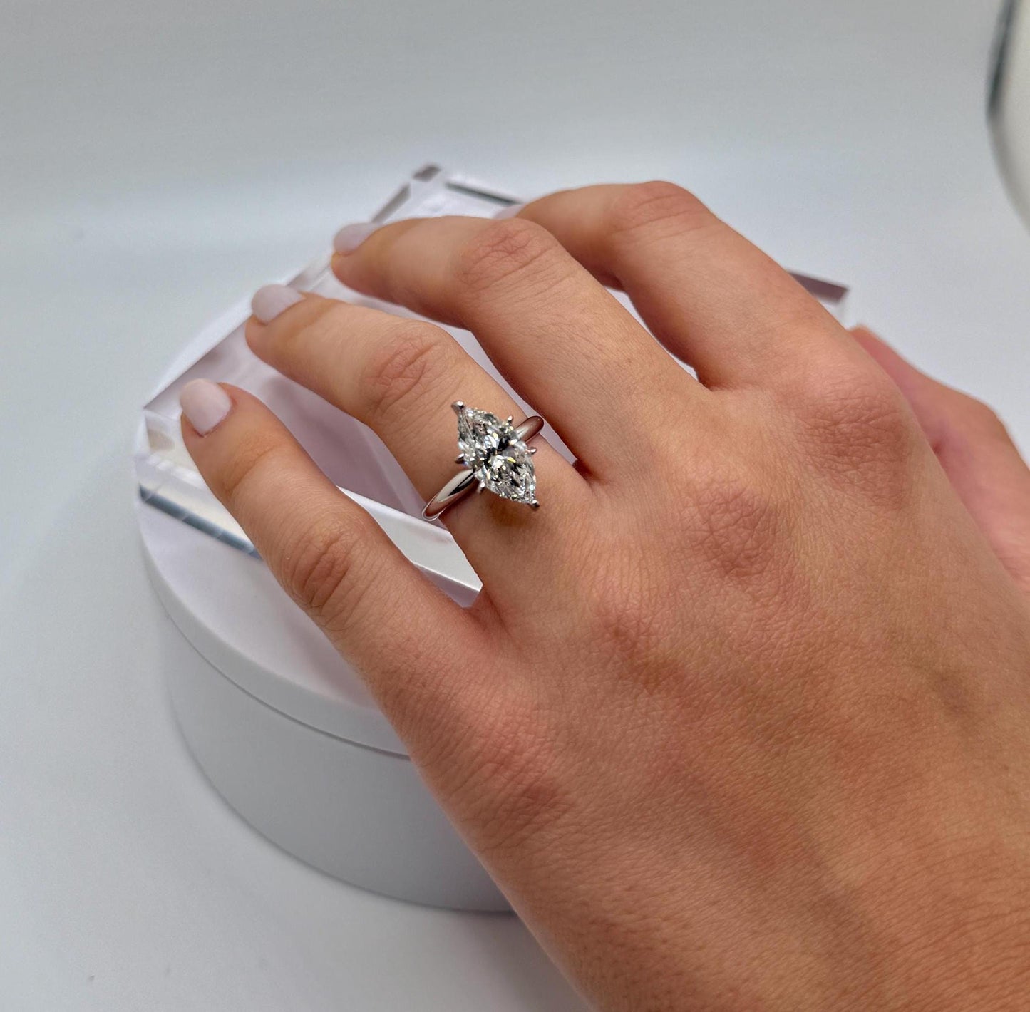 Marquise Engagement Ring, 4 CT Lab Grown Diamond Ring, 14K Gold Solitaire Ring, Certified Real Lab Created