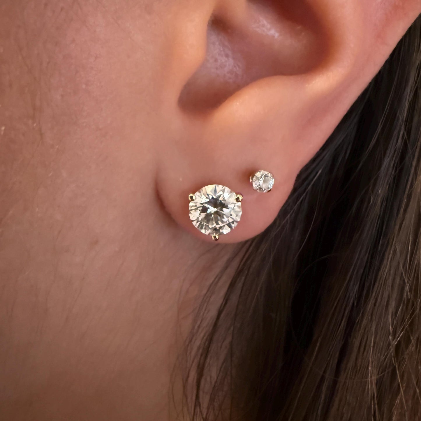 Lab Grown Diamond Earrings | 3 CTW Round Certified | 1.5 CT Each Stud | 14K Gold Earring Studs | Gift for Her Wedding/Birthday/Anniversary