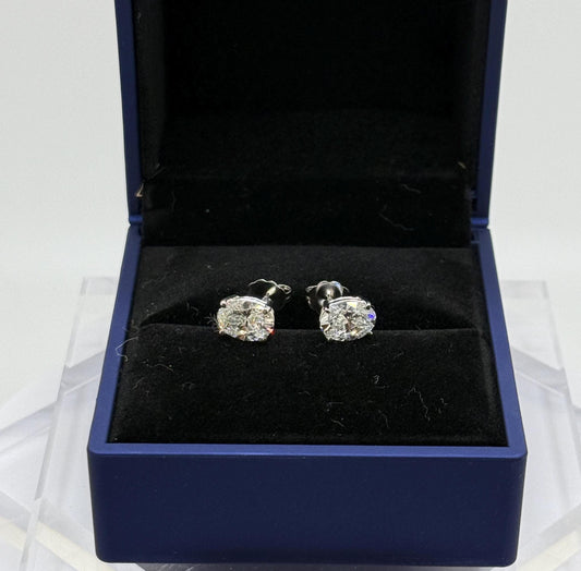 Oval Lab Grown Diamond Earrings | 2 CTW Certified | 1 Carat Each Stud | 14K Gold Earring Studs | Gift for Her Wedding/Birthday/Anniversary