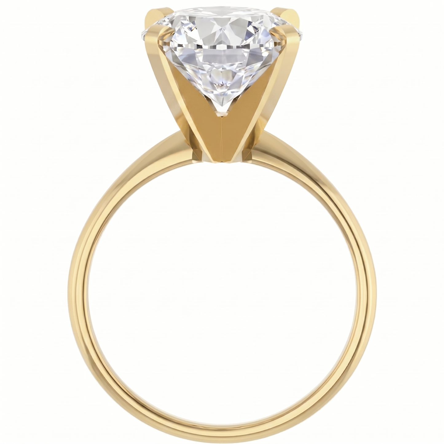 A gold ring with a large, clear diamond set in the center.