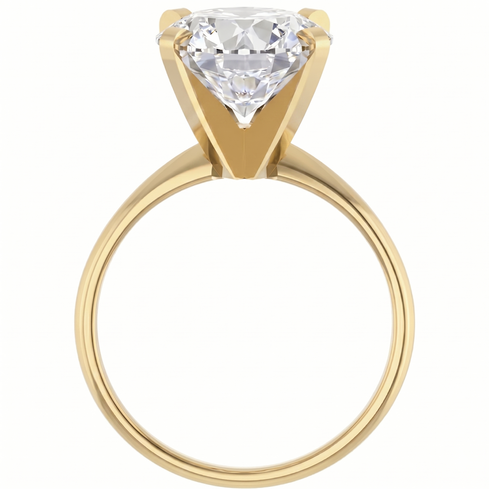 A gold ring with a large, clear diamond set in the center.