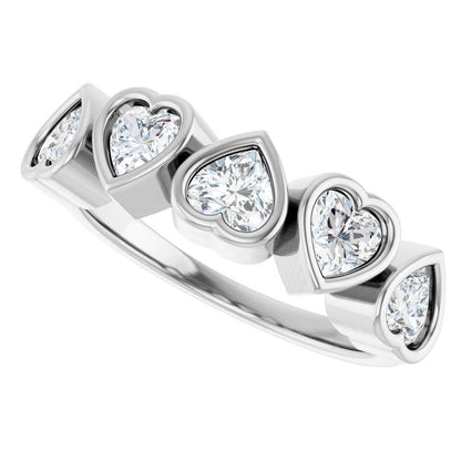 14K Gold Five Heart Certified Lab Grown Diamond Ring - 1 CT