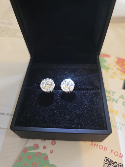 Bezel 3 CT Round Certified Lab Grown Diamond Stud Earrings (1.5 CT Each)