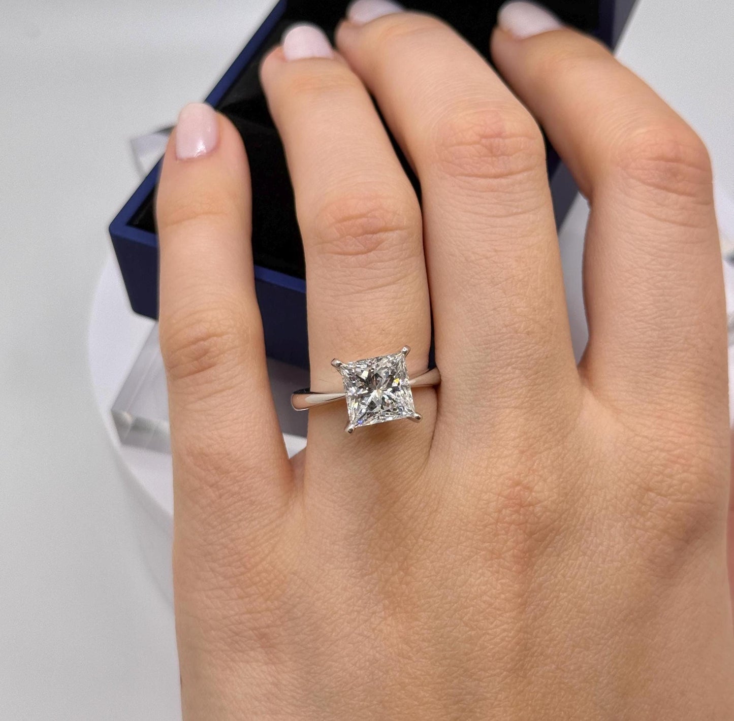 Princess Engagement Ring, 3 CT Princess Cut Lab Grown Diamond Ring, 14K Gold Solitaire Ring, Certified Real Lab Created