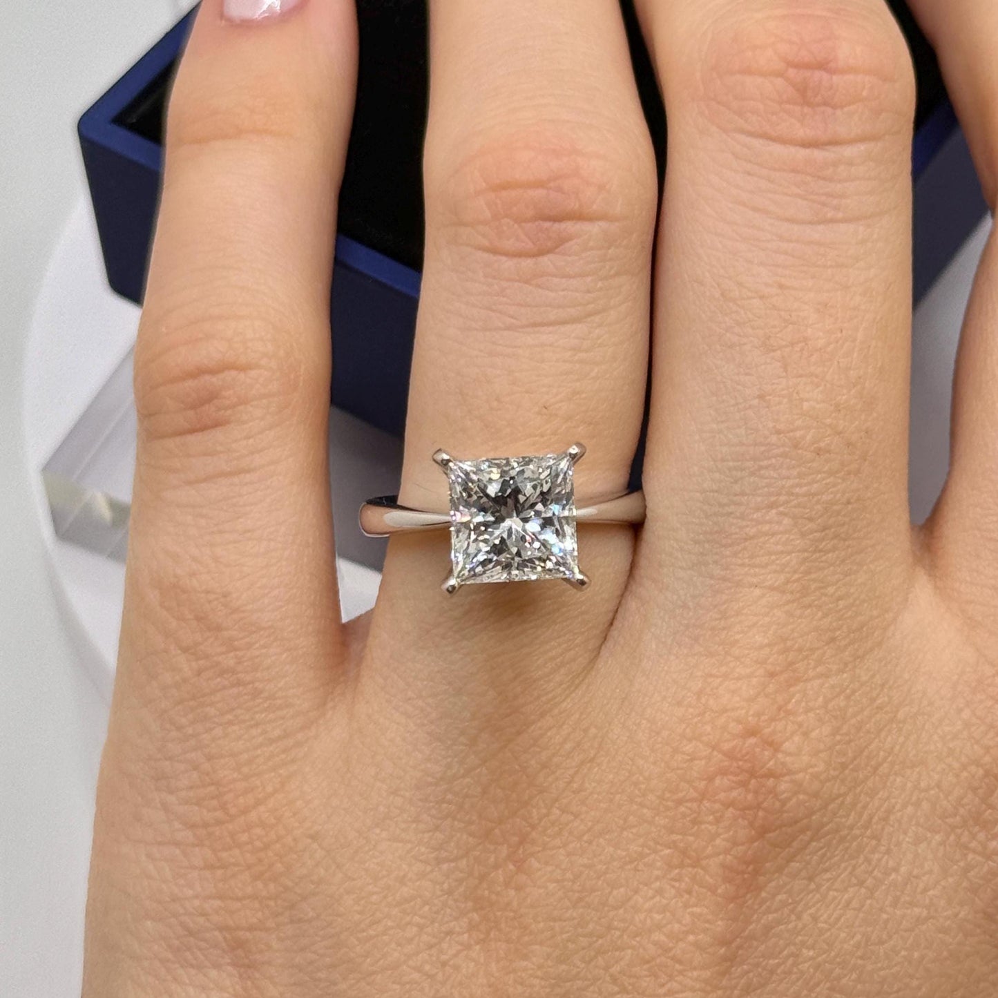 Princess Engagement Ring, 3 CT Princess Cut Lab Grown Diamond Ring, 14K Gold Solitaire Ring, Certified Real Lab Created